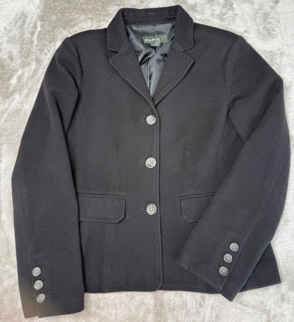 Eddie Bauer Black Wool Blend Cropped Blazer Womens Size 10